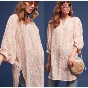 Maeve Lena Yarn Dyed Tunic Orange Size S Oversized Sheer Boho Beachy Resortwear